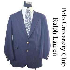 Polo University Club Ralph Lauren Blue Wool Blazer 46 Gold Buttons